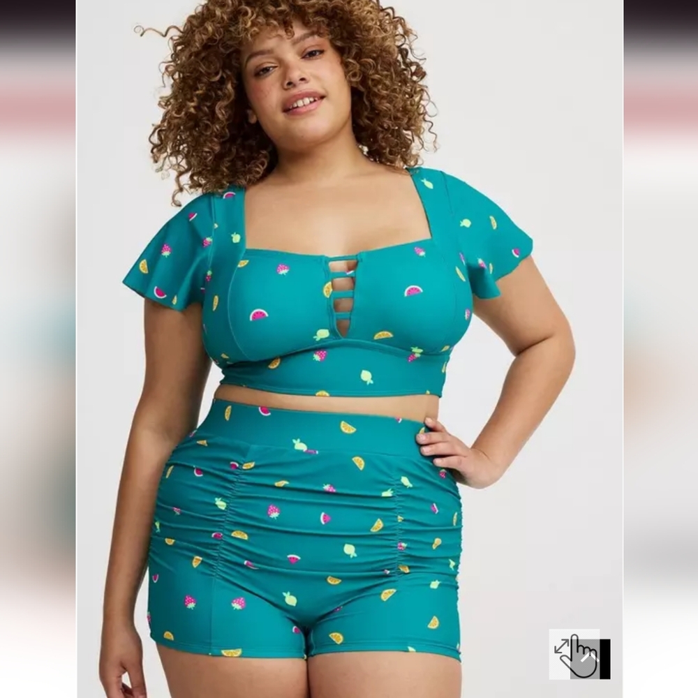 SET! Flutter Sleeve Wireless Swim Top And Bottom